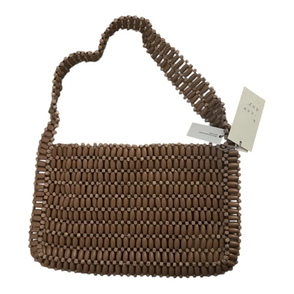 A New Day Tan Beaded Shoulder Bag